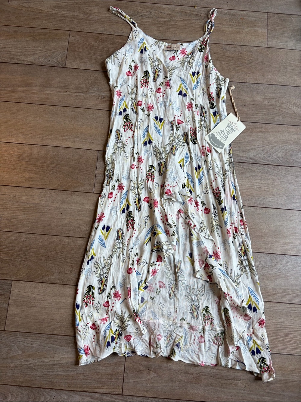 NWT Alythea White Floral Midi Dress with Pink & Yellow Accents